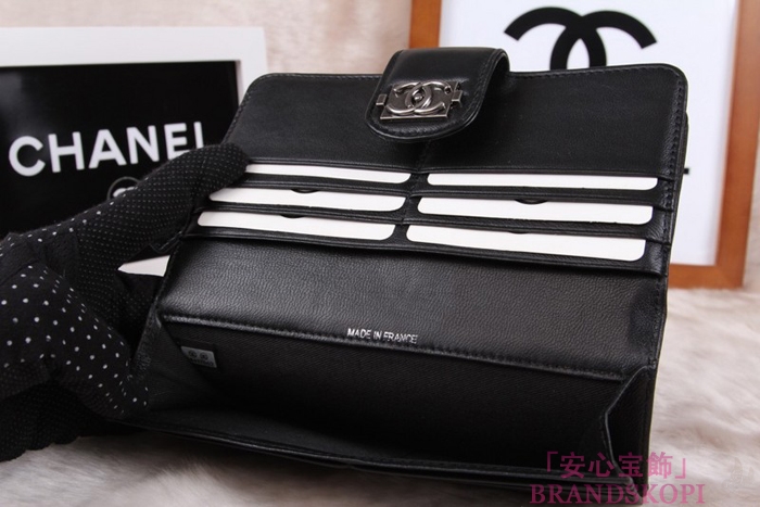 シャネル 長財布 CHANEL 財布 二つ折り フラップ キルティング マトラッセ  ラムスキン ブラック A48651