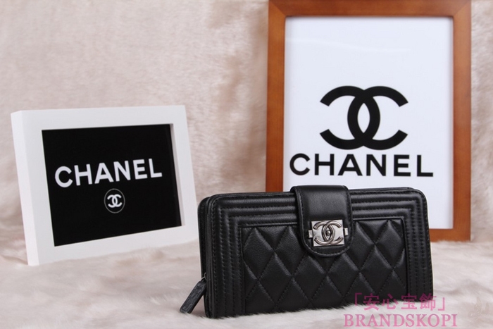 シャネル 長財布 CHANEL 財布 二つ折り フラップ キルティング マトラッセ  ラムスキン ブラック A48651