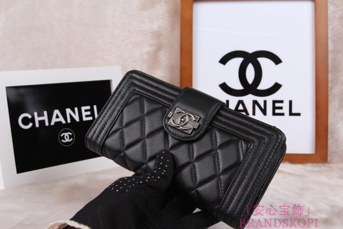 シャネル 長財布 CHANEL 財布 二つ折り フラップ キルティング マトラッセ  ラムスキン ブラック A48651