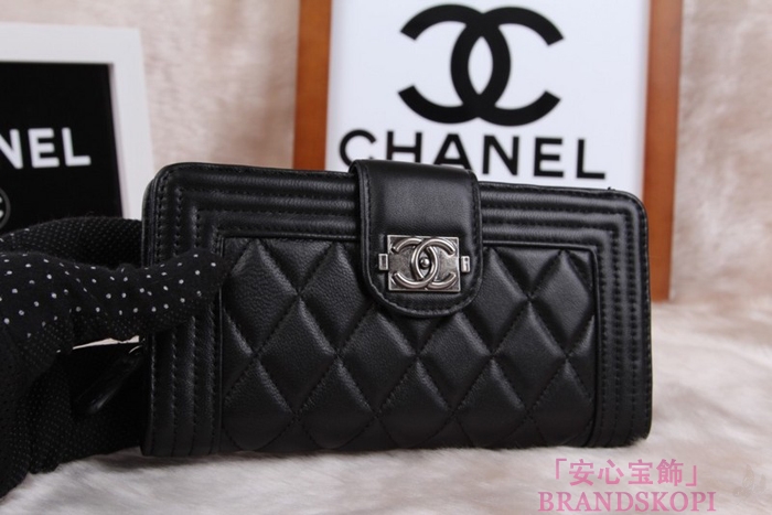 シャネル 長財布 CHANEL 財布 二つ折り フラップ キルティング マトラッセ  ラムスキン ブラック A48651