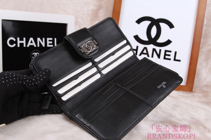 シャネル 長財布 CHANEL 財布 二つ折り フラップ キルティング マトラッセ  ラムスキン ブラック A48651
