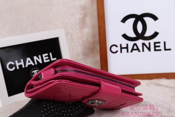 シャネル 長財布 CHANEL 財布 二つ折り フラップ キルティング マトラッセ  ラムスキン ローズ A48651