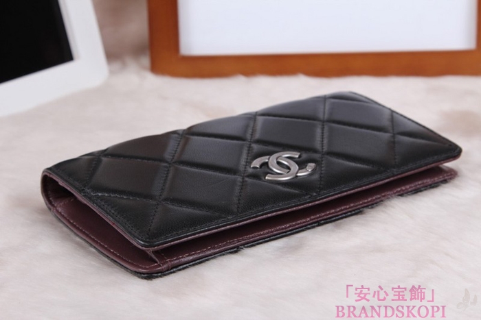 シャネル マトラッセ ZIP長財布  ブラック*クラレット ラムスキンA68636