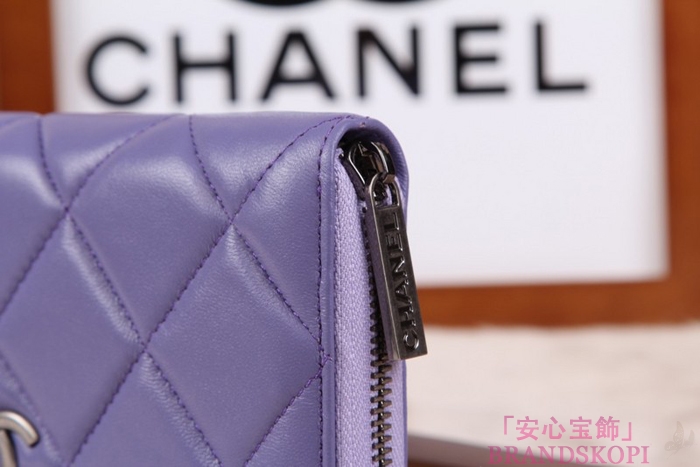 シャネル ラウンドファスナー長財布 マトラッセ ココマーク ライラック シルバー金具 A68637