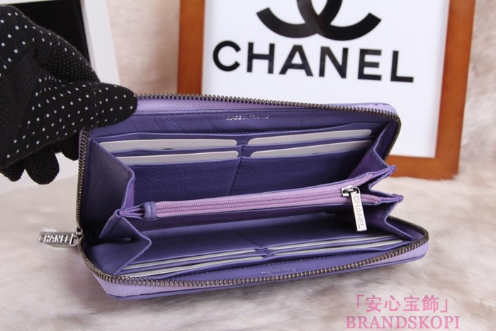 シャネル ラウンドファスナー長財布 マトラッセ ココマーク ライラック シルバー金具 A68637