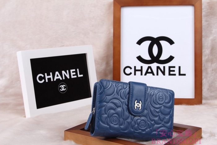 シャネル CHANEL カメリアエンボス 財布 二つ折り ブラック A50087