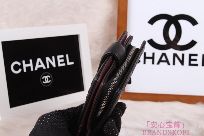 シャネル CHANEL カメリアエンボス 財布 二つ折り ブラック*クラレット A50087