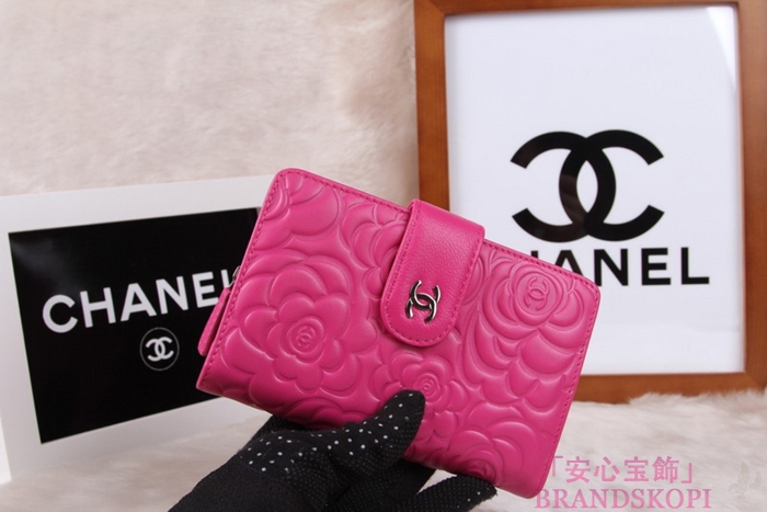 シャネル CHANEL カメリアエンボス 財布 二つ折り ローズ A50087