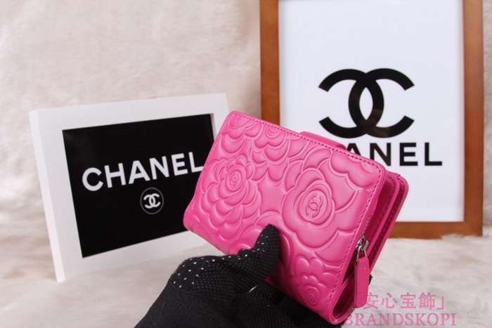 シャネル CHANEL カメリアエンボス 財布 二つ折り ローズ A50087