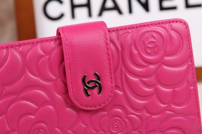 シャネル CHANEL カメリアエンボス 財布 二つ折り ローズ A50087