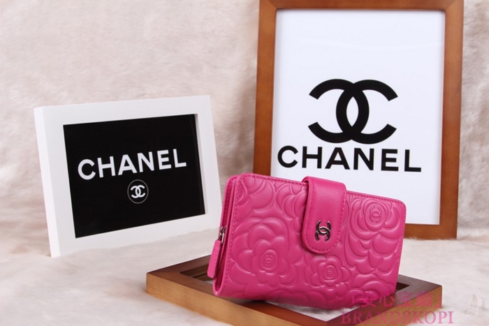 シャネル CHANEL カメリアエンボス 財布 二つ折り ローズ A50087