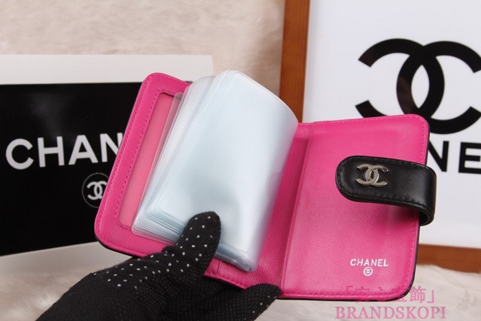 シャネル CHANEL カメリアエンボス 二つ折財布 ブラック*ローズ A50089