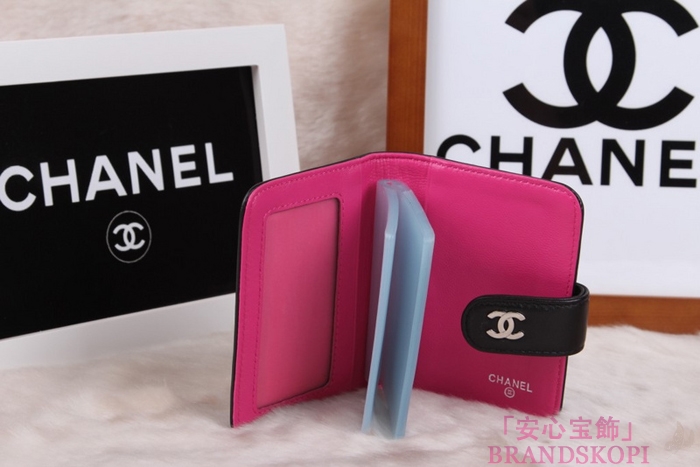 シャネル CHANEL カメリアエンボス 二つ折財布 ブラック*ローズ A50089