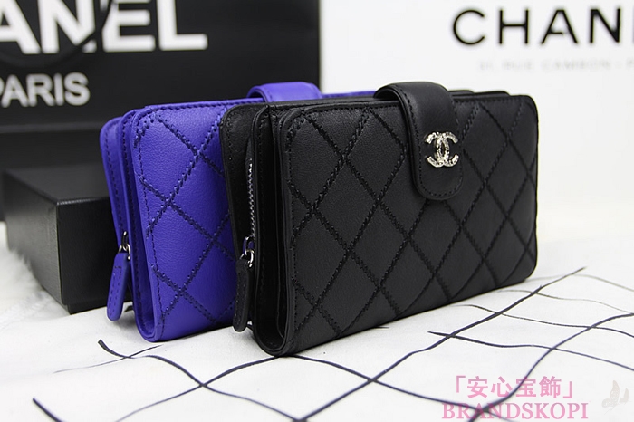 シャネルCHANEL2014春夏カーフスキン2つ折財布A80148a/A80148b
