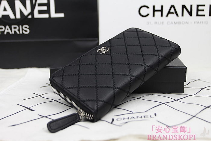 シャネルCHANEL2014春夏カーフスキンジップ長財布A80143a/A80143b