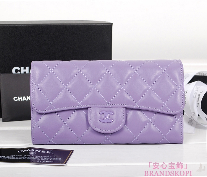 シャネル 財布  マトラッセライン 長財布 ライトパープル A31506-37