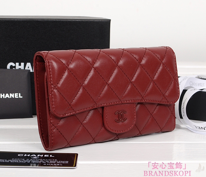 シャネル 財布  マトラッセライン 長財布 レッド A31506-33