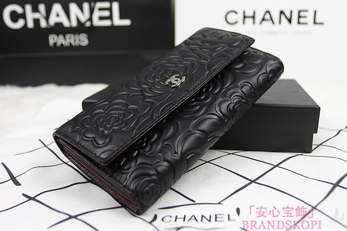 シャネル 財布 人気 レディース CHANEL 長財布 カメリア 黒 A50084-2