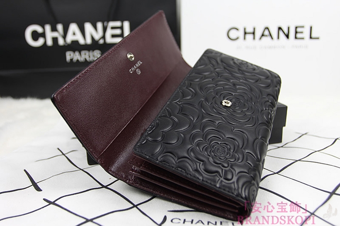 シャネル 財布 人気 レディース CHANEL 長財布 カメリア 黒 A50084-2