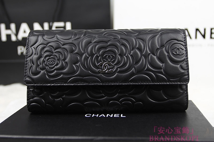 シャネル 財布 人気 レディース CHANEL 長財布 カメリア 黒 A50084-2