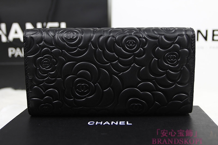 シャネル 財布 人気 レディース CHANEL 長財布 カメリア 黒 A50084-2
