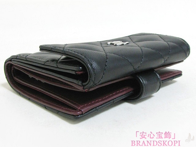 CHANEL（シャネル）Wホック財布 ラムスキン ブラック A48980