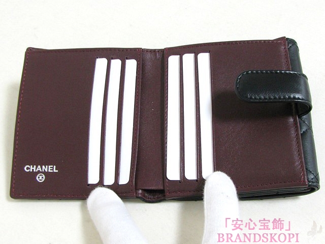 CHANEL（シャネル）Wホック財布 ラムスキン ブラック A48980