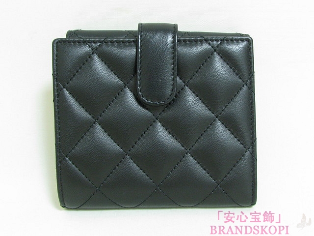 CHANEL（シャネル）Wホック財布 ラムスキン ブラック A48980