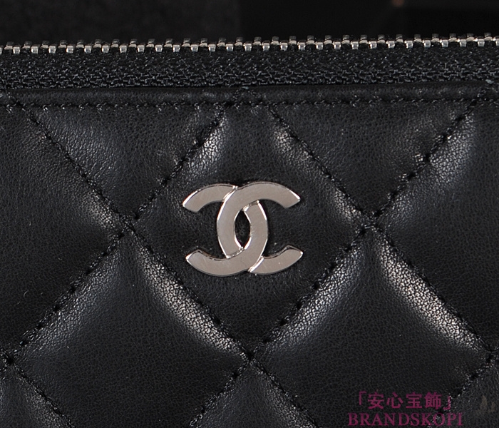 CHANEL（シャネル）ラムスキン マトラッセ ラウンド長財布 A48982 ブラック