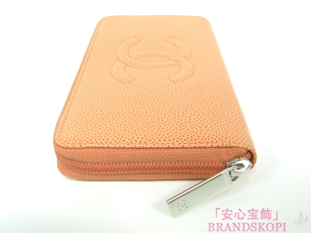 CHANEL（シャネル) キャビアスキン CCマーク ラウンドファスナー長財布 バーミリオン A50071