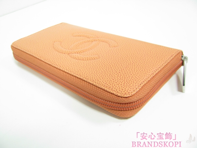 CHANEL（シャネル) キャビアスキン CCマーク ラウンドファスナー長財布 バーミリオン A50071