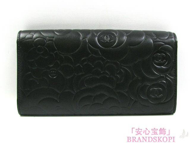 CHANEL（シャネル）ZIP長財布/カメリア/ブラック/ラムスキンA50084