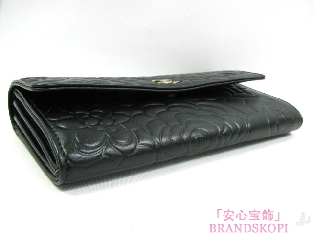 CHANEL（シャネル）ZIP長財布/カメリア/ブラック/ラムスキンA50084