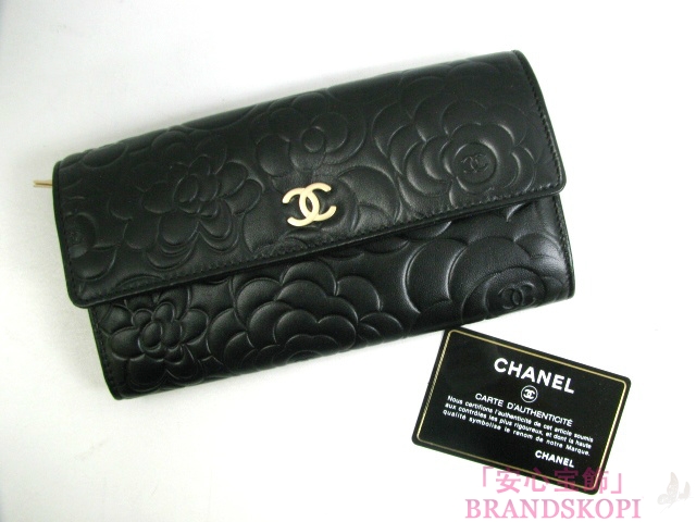 CHANEL（シャネル）ZIP長財布/カメリア/ブラック/ラムスキンA50084