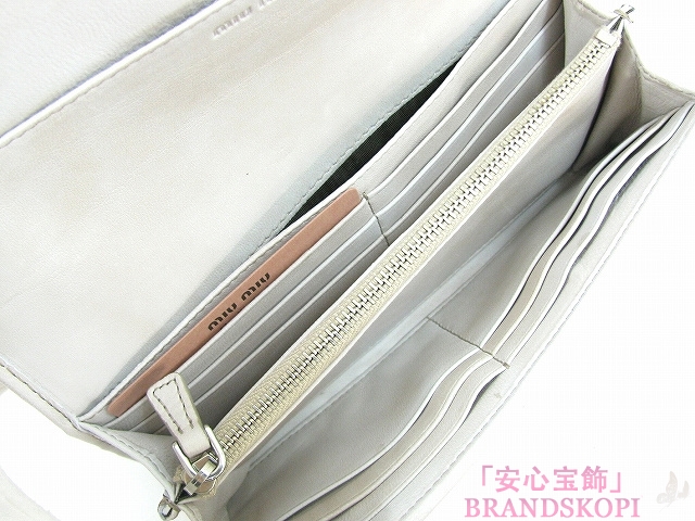 miu miu（ミュウミュウ）ＺＩＰ長財布/CERA/ライトベージュ（やや白混じり）（金具：ゴールド）/レザー(5M1109)