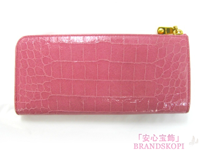 miu miu（ミュウミュウ）【訳あり！】L型ZIP長財布/ピンク/型押しカーフ（クロコ調）5M1183