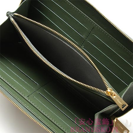 セリーヌ/CELINE/ ラウンドファスナー長財布ベージュ/オリーブグリーン10685-3htm-31gn