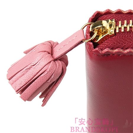 ロエベ/LOEWE/ ラウンドファスナー長財布[小銭入れ付き]ワインレッド×ピンク×ミッドナイト18281-f13-7400