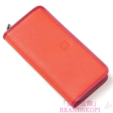 ロエベ/LOEWE/ ラウンドファスナー長財布[小銭入れ付き]コーラル×マゼンタ11395-cf13-7389