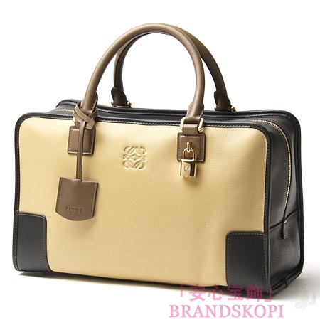 ロエベ/LOEWE/ レザーハンドバッグ/AMAZONA/アマソナ /イエローベージュ×ベージュ×ブラック35269-a22-8178