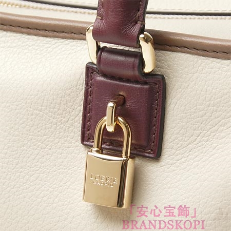 ロエベ/LOEWE/ レザーハンドバッグ/AMAZONA/アマソナ /ストーンベージュ×ダークレッド×ブラウン35262-a22-2631