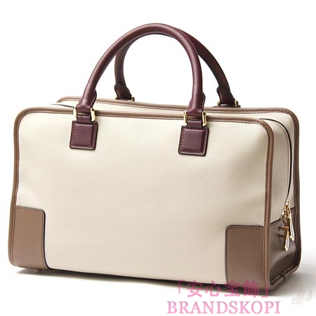 ロエベ/LOEWE/ レザーハンドバッグ/AMAZONA/アマソナ /ストーンベージュ×ダークレッド×ブラウン35262-a22-2631
