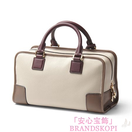 ロエベ/LOEWE/ レザーハンドバッグ/AMAZONA28/アマソナ28 /ストーンベージュ×ダークレッド×ブラウン35262-a03-2631