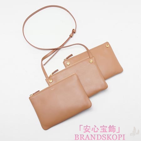 セリーヌ/CELINE/ レザーショルダーバッグ/TRIO トリオ /シエナブラウン 16511-3eta-04lu