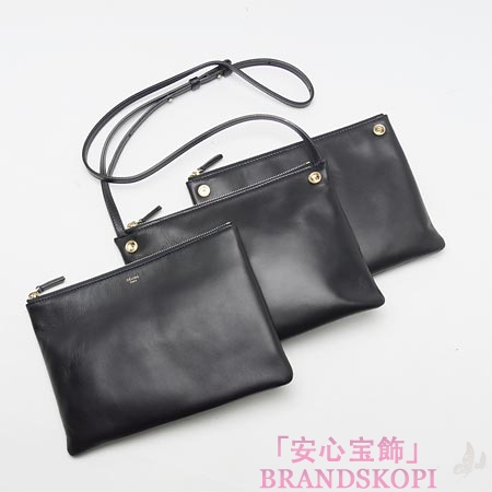 セリーヌ/CELINE/ レザーショルダーバッグ/TRIO トリオ /ブラック17145-3eta-070c