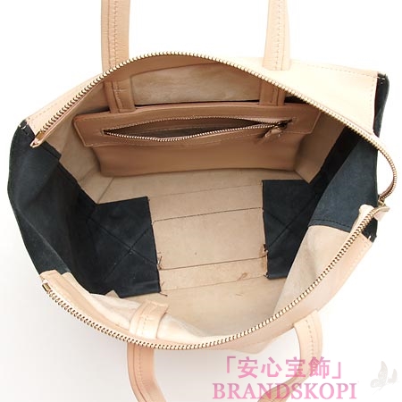 セリーヌ/CELINE/ レザー トートバッグ/SMALL SIDE ZIP CABAS /ベージュ×ブラック16845-3hbt