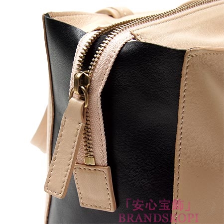 セリーヌ/CELINE/ レザー トートバッグ/SMALL SIDE ZIP CABAS /ベージュ×ブラック16845-3hbt