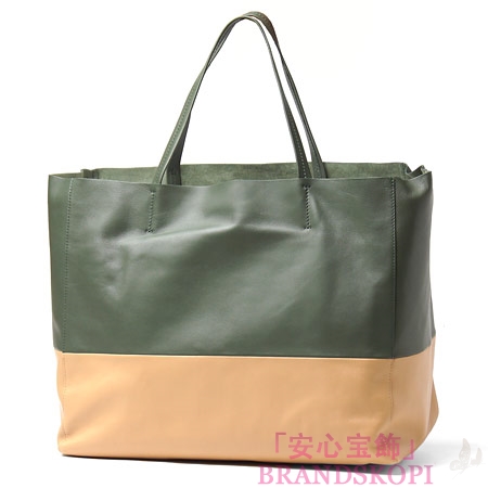 セリーヌ/CELINE/ レザー トートバッグ/CABAS /オリーブグリーン×ベージュ16926-3ebt-31gn