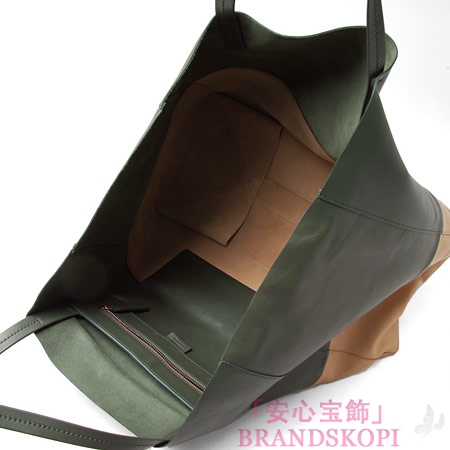 セリーヌ/CELINE/ レザー トートバッグ/CABAS /オリーブグリーン×ベージュ16926-3ebt-31gn