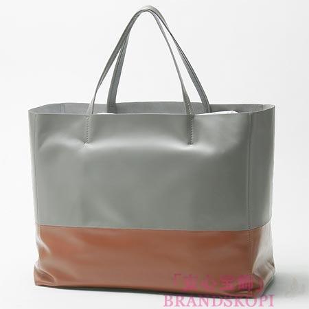 セリーヌ/CELINE/ レザー トートバッグ/CABAS カバ /グレー×ブラウン6926-3ebt-10gr